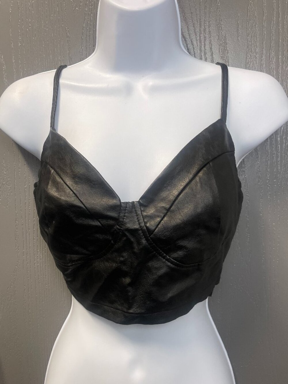 TRAC NWT Black Faux Leather-Look Bustier Crop Top Medium - Picture 1 of 8
